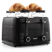 Keplin 4 slice toaster in black with croissants on the warming rack