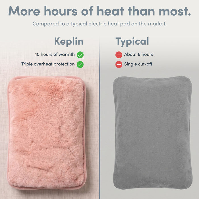 Blush electric hot water bottle vs typical heat pad, 10 hours heat and triple cut-off