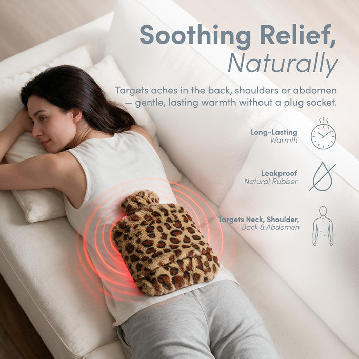Faux Fur Hot Water Bottle - Soft Cover, Natural Rubber