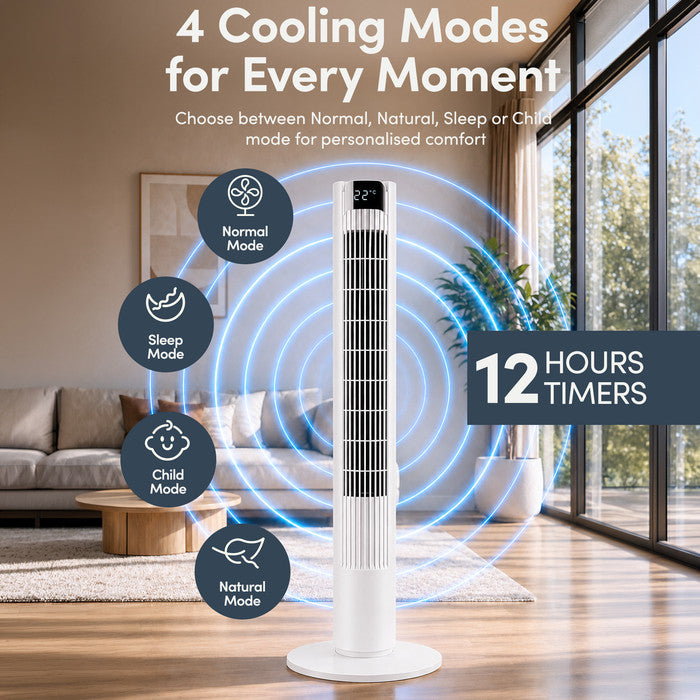 White Tower Fan 70-Degree Auto Oscillation – Wide Room Coverage