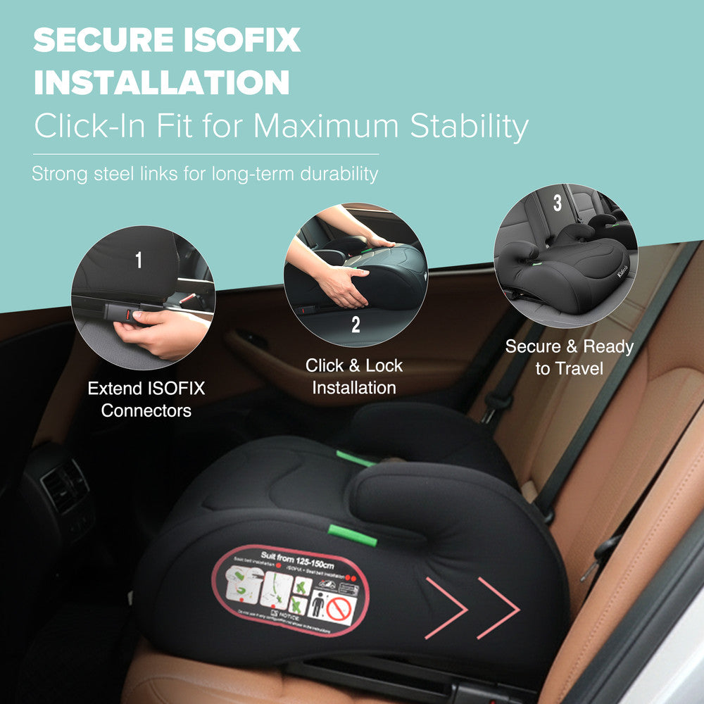 ISOFIX connectors on backless booster seat – secure stable vehicle attachment for child car seat