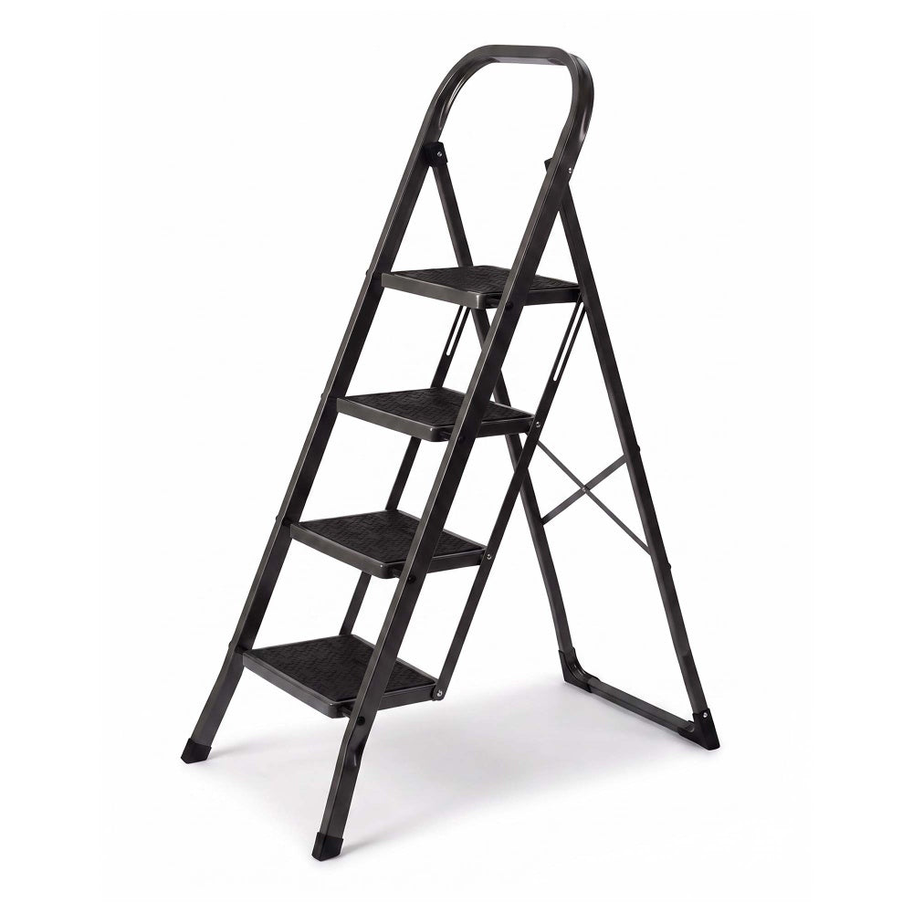 Haltons 4 step folding step ladder in dark steel with four anti-slip step mats and rubber feet