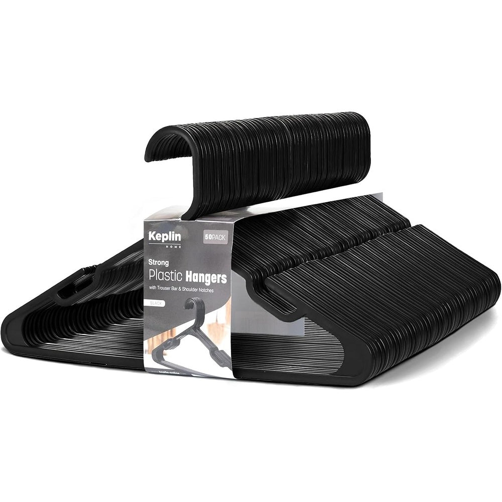 Keplin black plastic clothes hangers pack of 50, slim space saving coat hangers