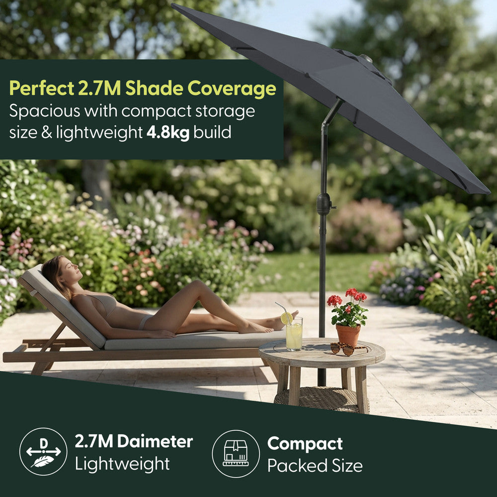 Keplin - Tilting Garden Parasol with Cover - 2.7m / 6 Ribs / 180gsm – image 8