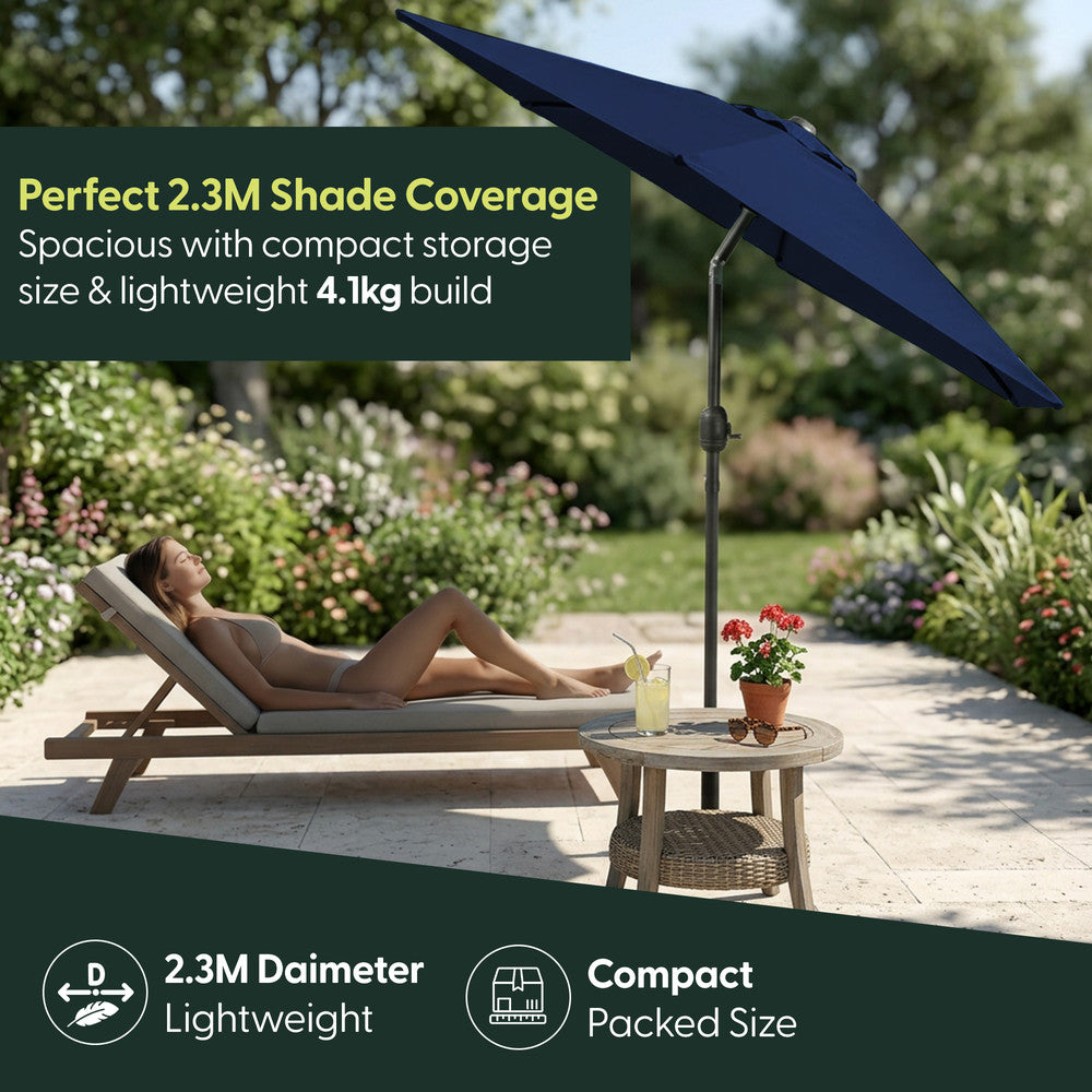 2.3m Tilting Garden Parasol with Cover for 4 Seater Tables