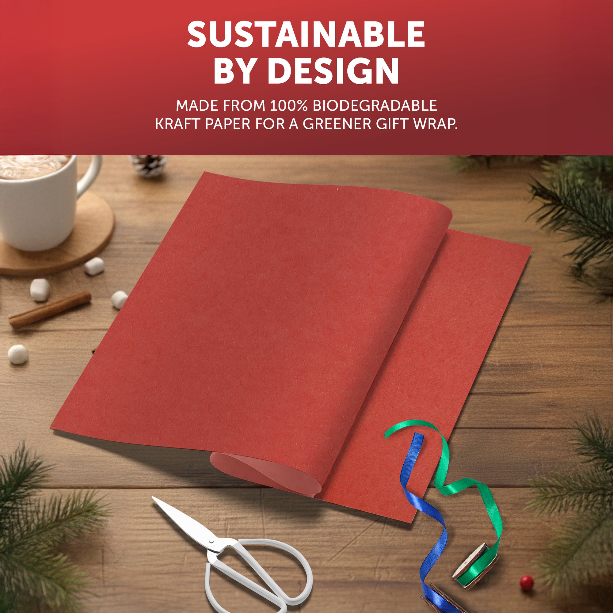 Kraft & Co Recycled Kraft Wrapping Paper Roll – 80gsm Durable Tear-Resistant Gift Wrap, Eco-Friendly, Recyclable & Biodegradable – All-Occasion Wrapping Paper