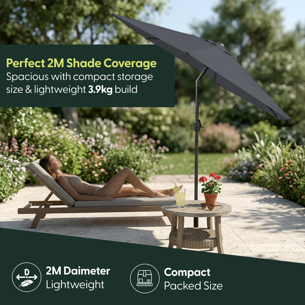 Keplin - Tilting Garden Parasol with Cover - 2m / 6 Ribs / 180gsm – image 6