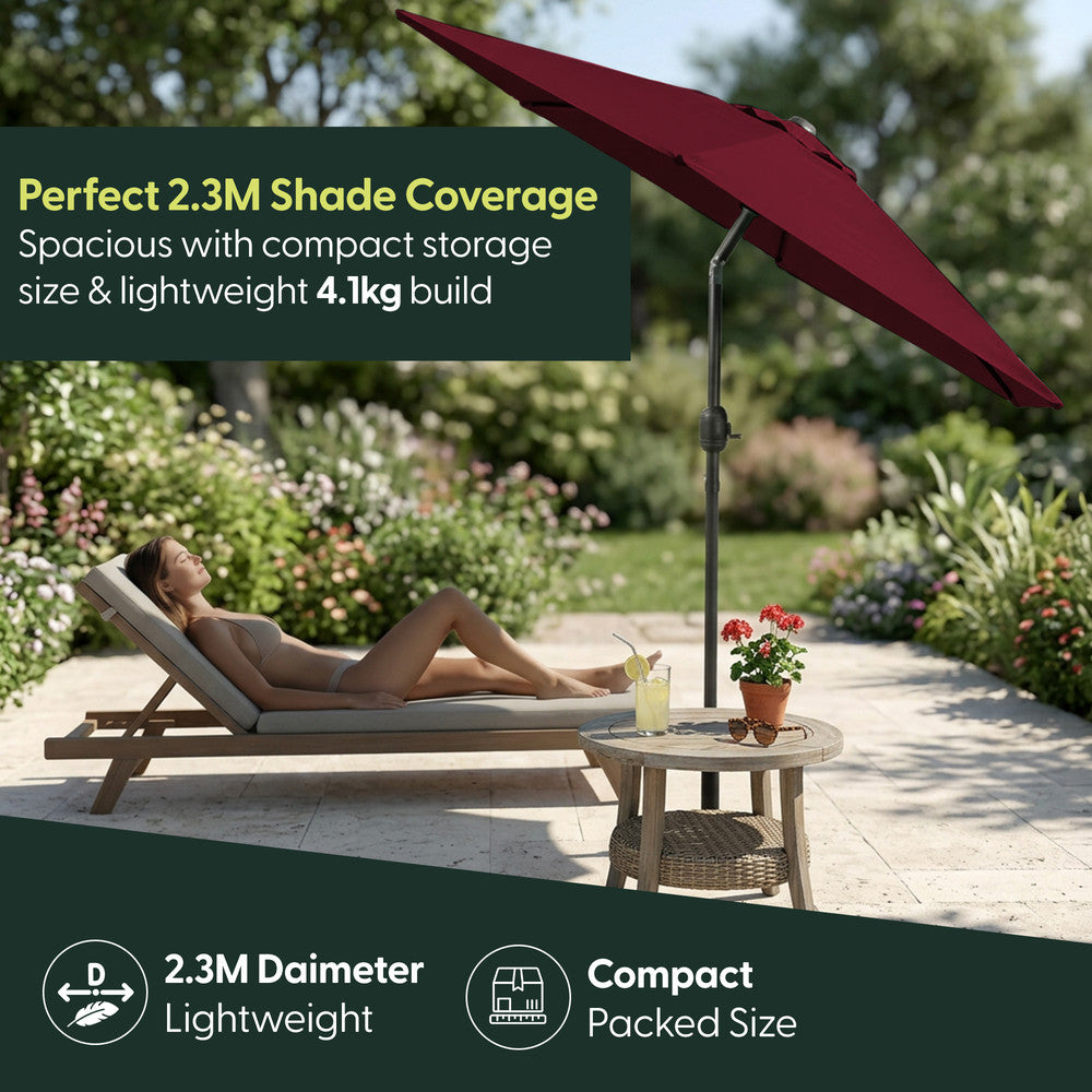 2.3m Tilting Garden Parasol with Cover for 4 Seater Tables