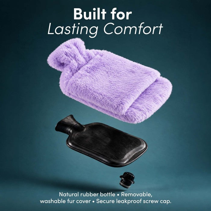 Faux Fur Hot Water Bottle - Soft Cover, Natural Rubber