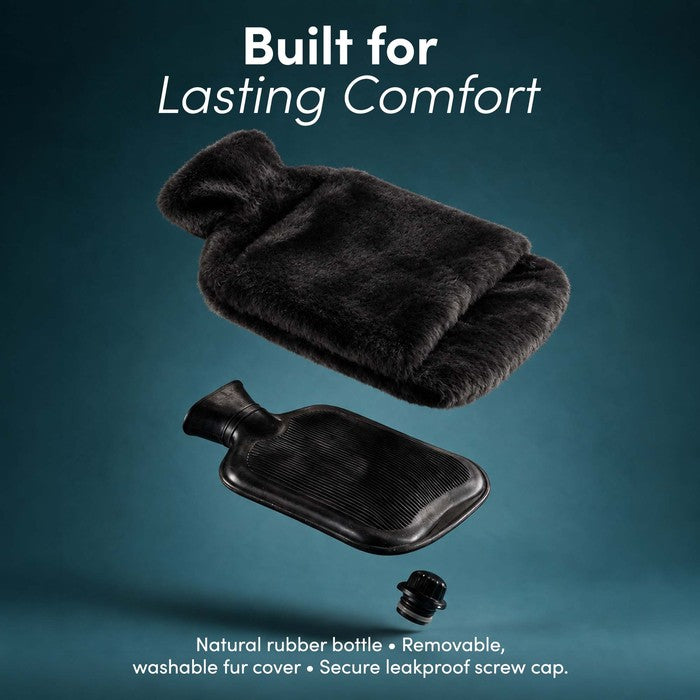 Faux Fur Hot Water Bottle - Soft Cover, Natural Rubber