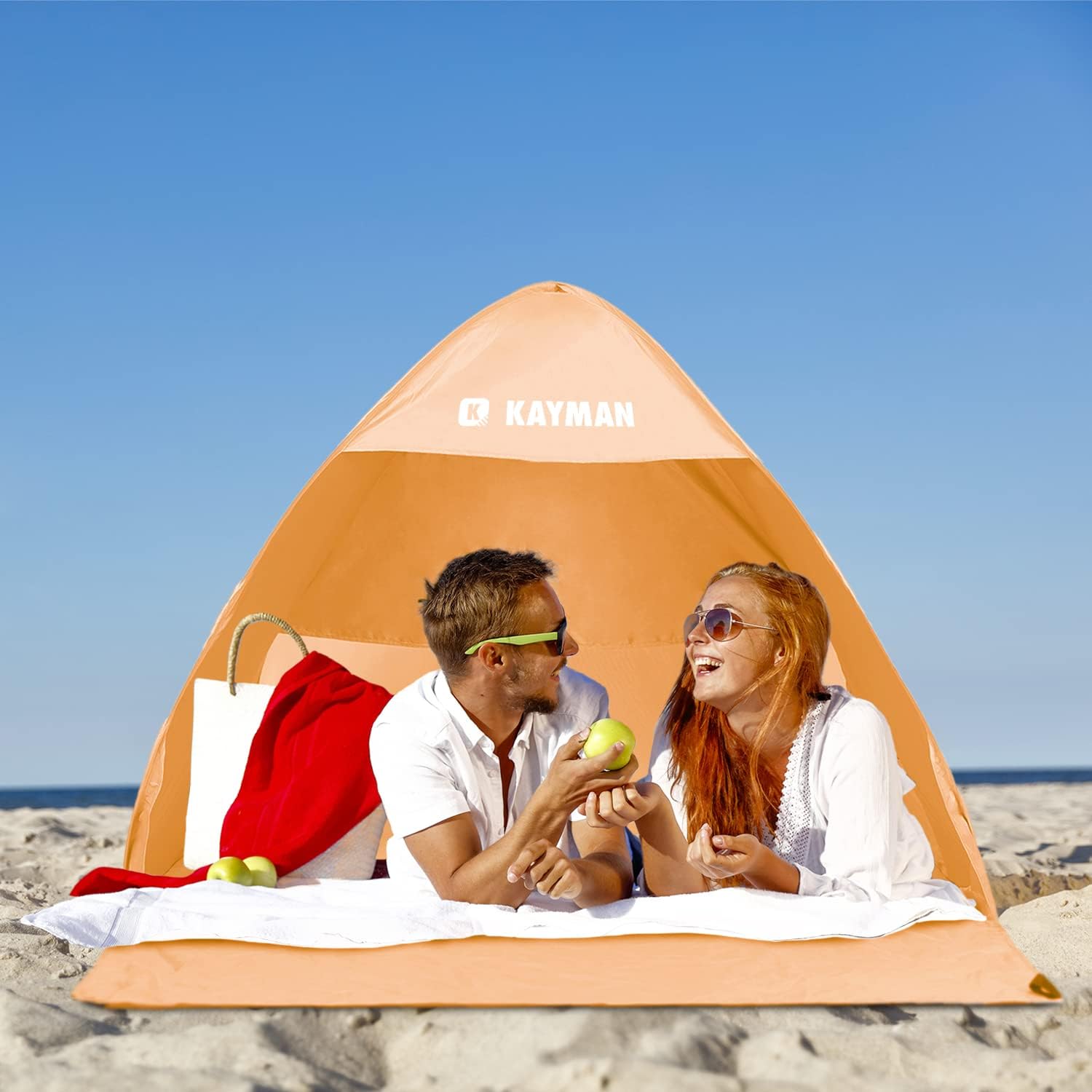 Kayman Pop-Up Beach Tent: UPF 50+ UV Protection for 3-4 People with Carrying Bag, Windproof Sun Shelter, Zipper Door, Ideal for Family, Pets, Park, Garden & Beach