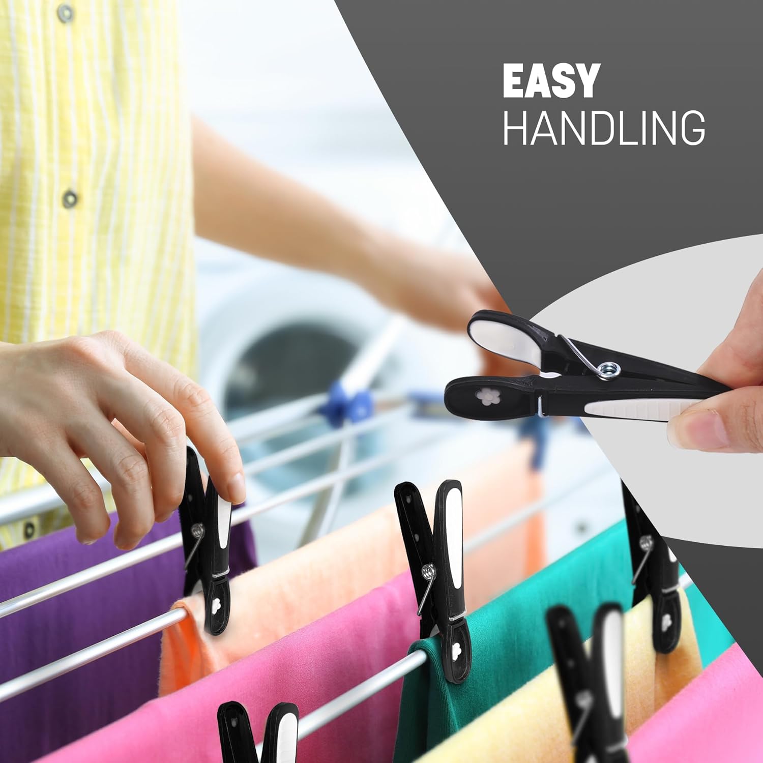 Black Clothes Pegs with Metal Springs - 24 Pack