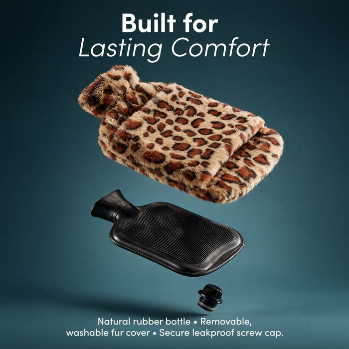 Faux Fur Hot Water Bottle - Soft Cover, Natural Rubber