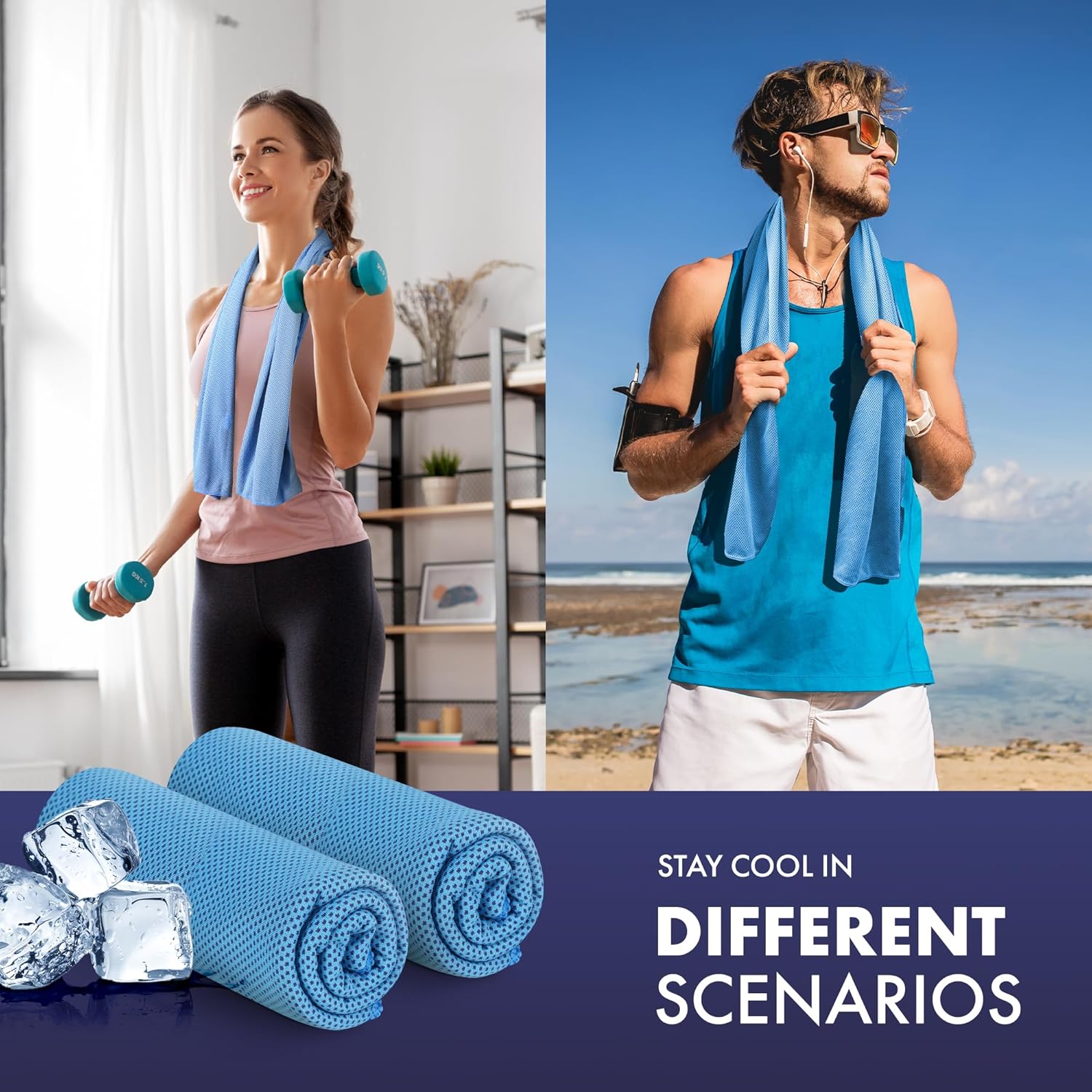 KAYMAN Cooling Gym Towel 2-Pack: Light Blue Microfiber (120x35cm) - Quick-Dry, Soft & Breathable Towel for Yoga, Golf, Running, Hiking & Workout – image 13