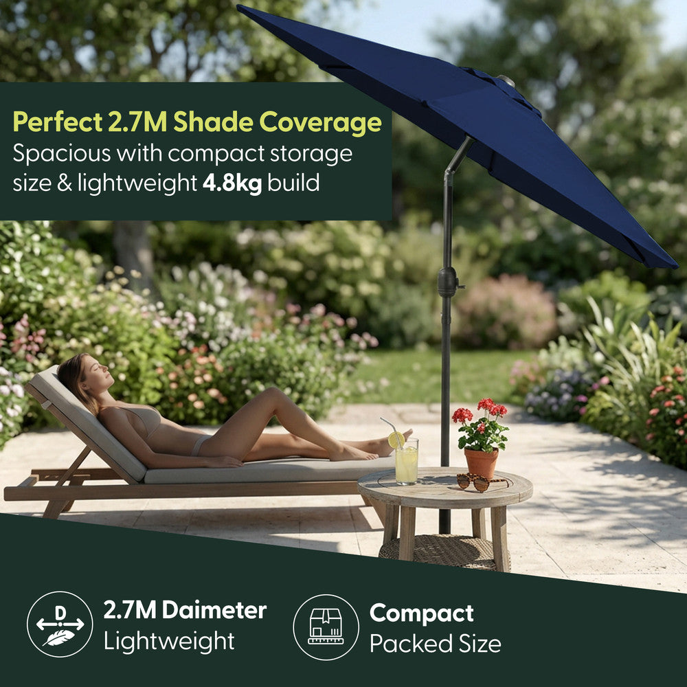 2.7m Tilting Garden Parasol with Cover - Crank & UV Protection