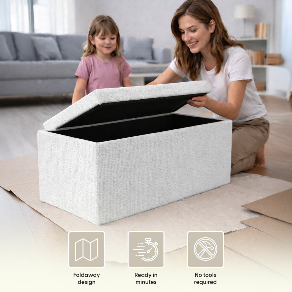 KEPLIN Storage Ottoman Bench 76×38×38 cm – Large 90 L Hidden Storage, Rapid Fold‐Flat Design, 150kg Load Capacity, Tufted Teddy Fabric Finish – Ideal for Hallway, Bedroom, Living Room