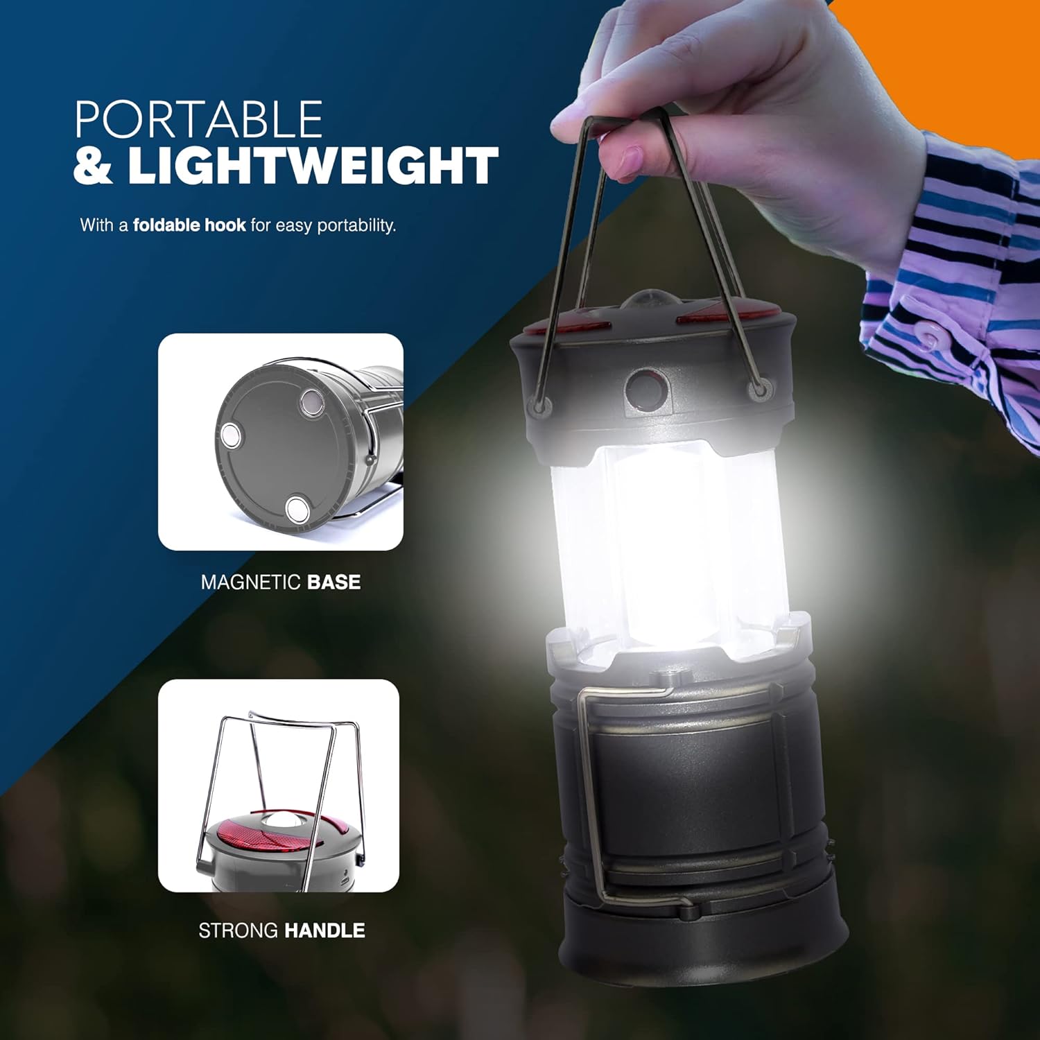 Camping lantern with expandable 360-degree light – torch and SOS red light for emergency outdoor use