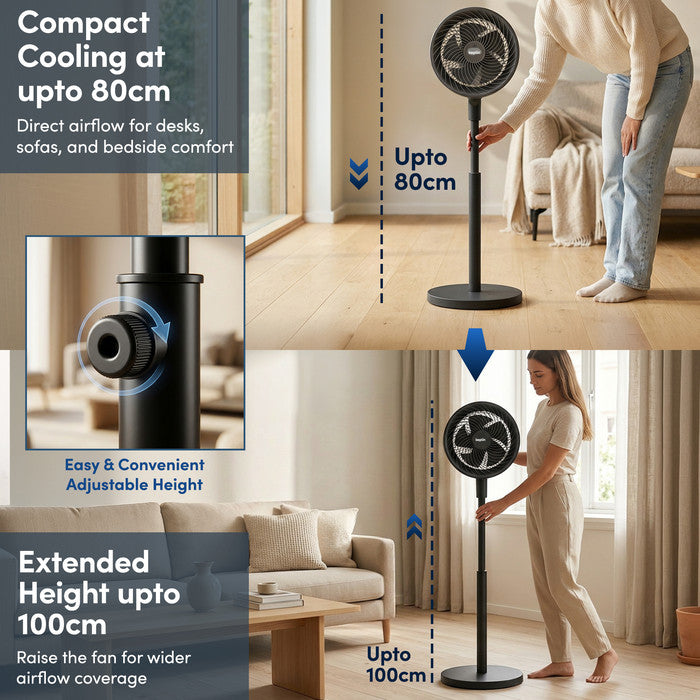 Quiet 10 inch black pedestal fan in bedroom – low noise standing fan for sleeping
