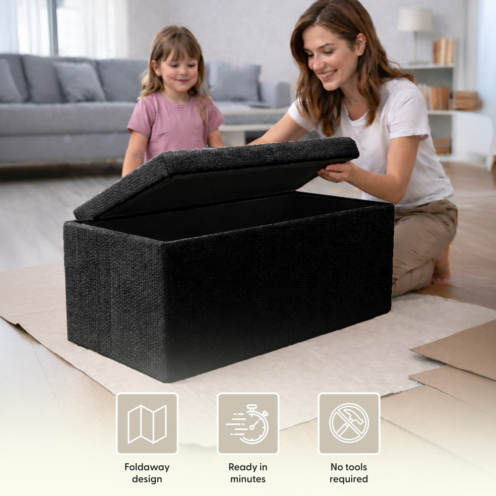 KEPLIN Storage Ottoman Bench 76×38×38 cm – Large 90 L Hidden Storage, Rapid Fold‐Flat Design, 150kg Load Capacity, Tufted Teddy Fabric Finish – Ideal for Hallway, Bedroom, Living Room