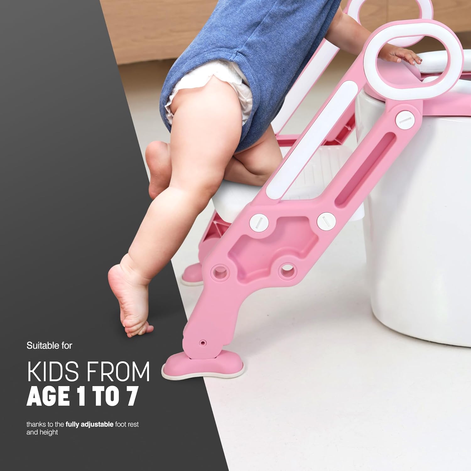 Keplin Adjustable Kids Potty Training Seat with Step Stool – Soft Padded, Universal Fit for V/U/O-Shaped Toilets, Ages 1-14, Easy Assembly & Foldable