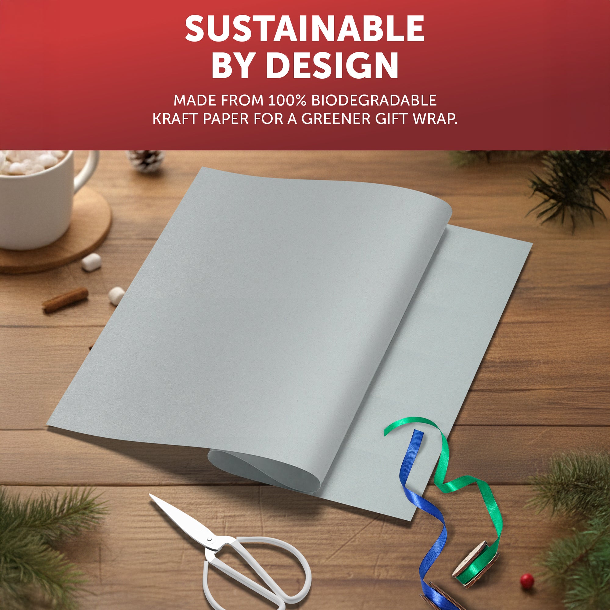 Kraft & Co Recycled Kraft Wrapping Paper Roll – 80gsm Durable Tear-Resistant Gift Wrap, Eco-Friendly, Recyclable & Biodegradable – All-Occasion Wrapping Paper