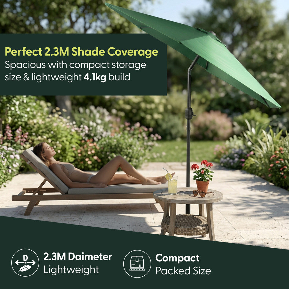 Keplin - Tilting Garden Parasol with Cover - 2.3m / 6 Ribs / 180gsm – image 30