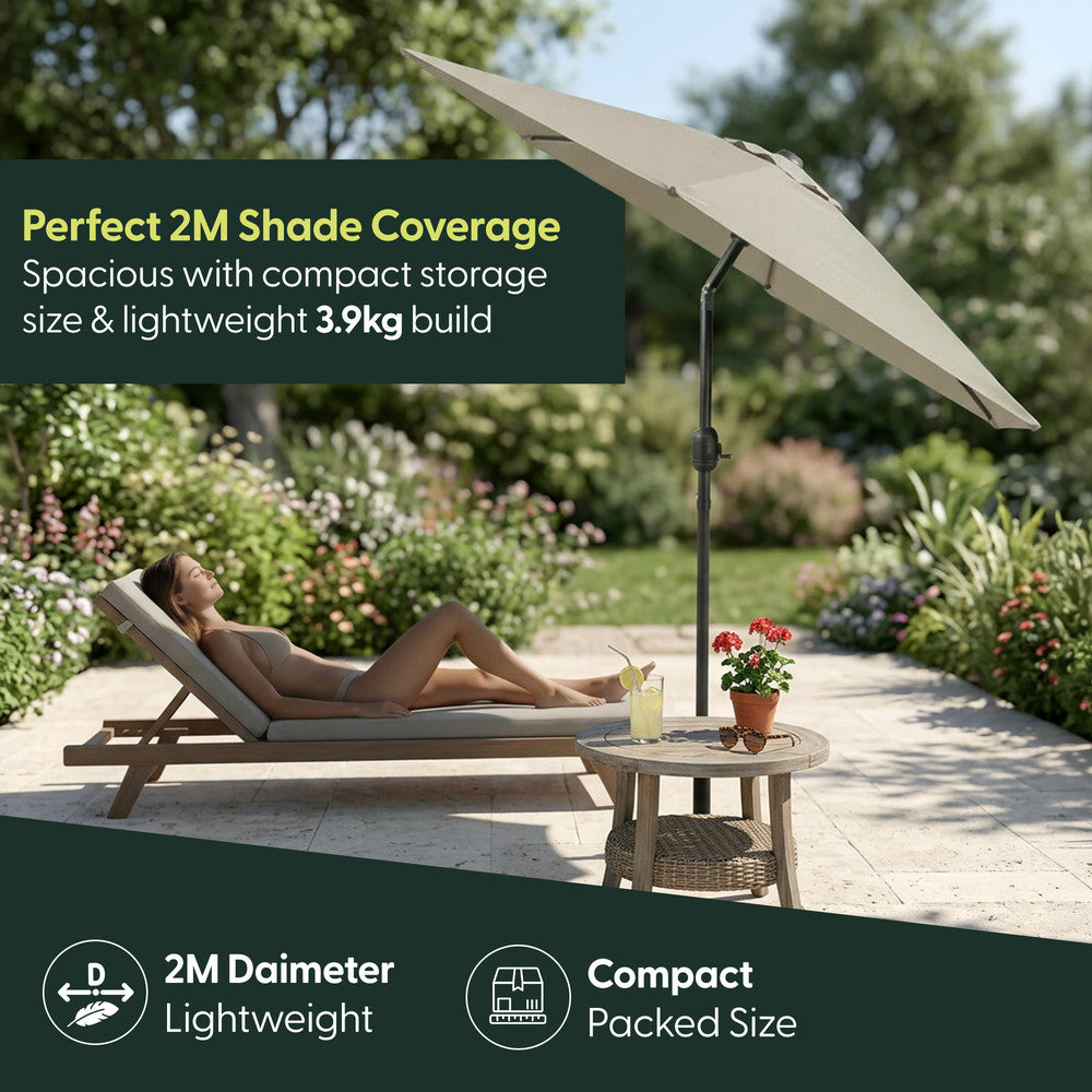 Keplin - Tilting Garden Parasol with Cover - 2m / 6 Ribs / 180gsm – image 18