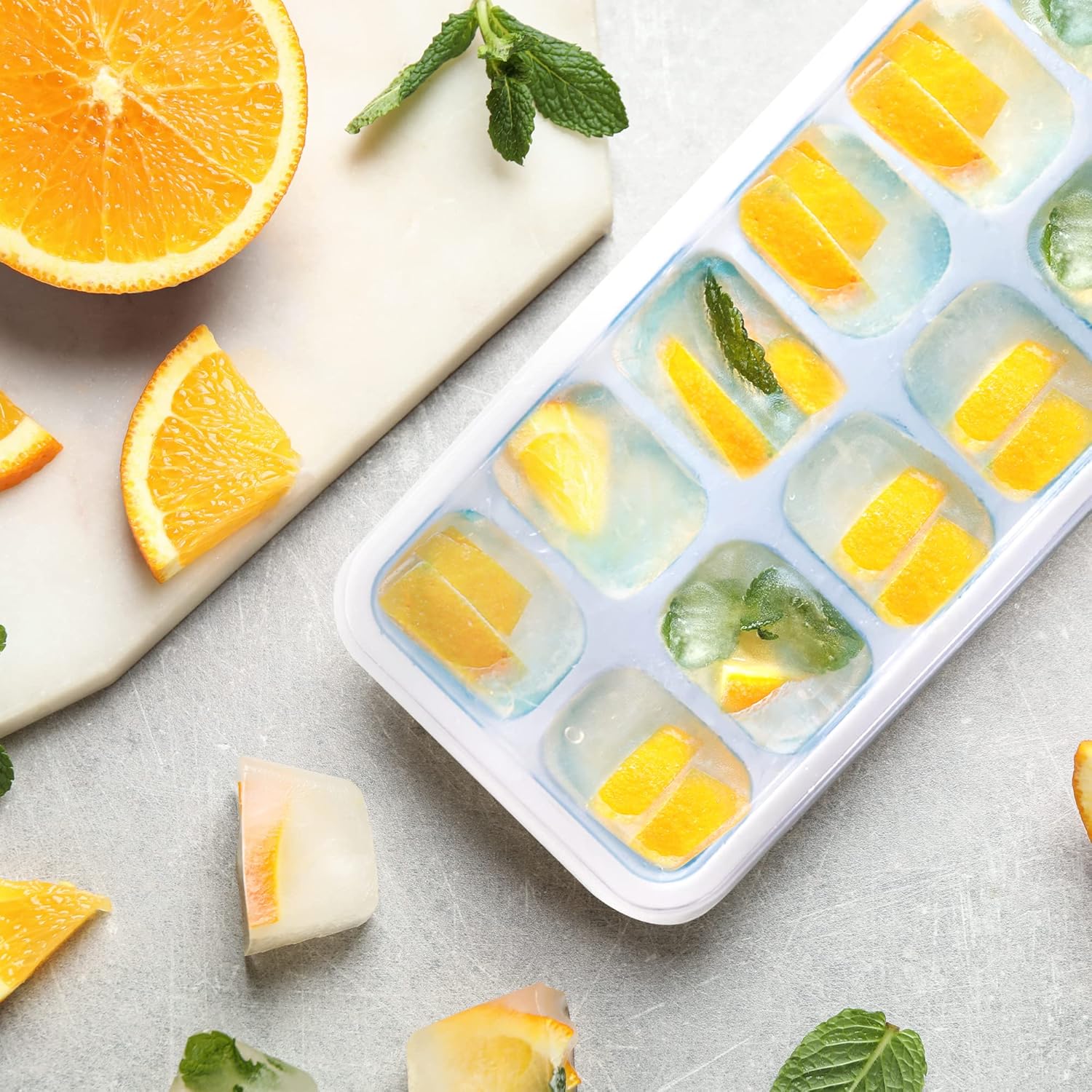 KEPLIN 4-Pack Silicone Ice Cube Trays with Non-Spill Lids | LFGB Certified, BPA-Free, Flexible Moulds for Easy Ice Removal | Perfect for Baby Food, Cocktails, and Drinks