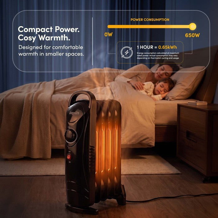 Power consumption chart for 650W black oil radiator – 1 hour equals 0.65kWh