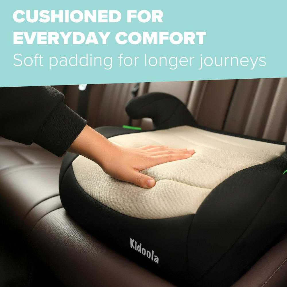 Cream grey ISOFIX booster seat cushion – soft padded backless car seat for comfortable travel