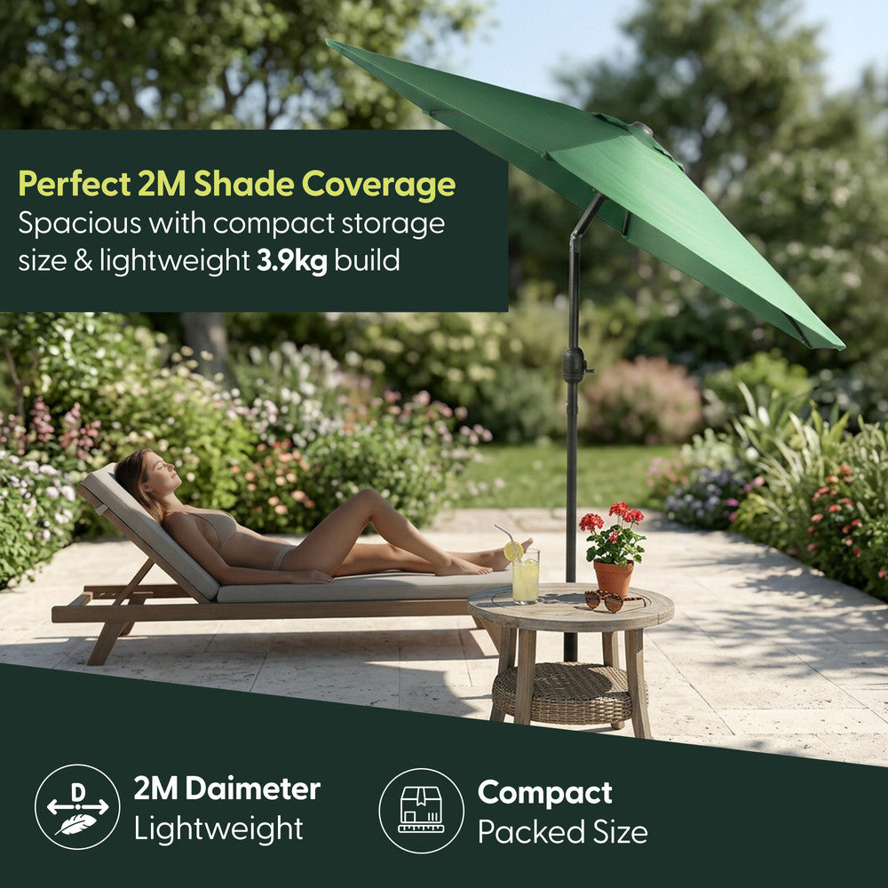 Keplin - Tilting Garden Parasol with Cover - 2m / 6 Ribs / 180gsm – image 30