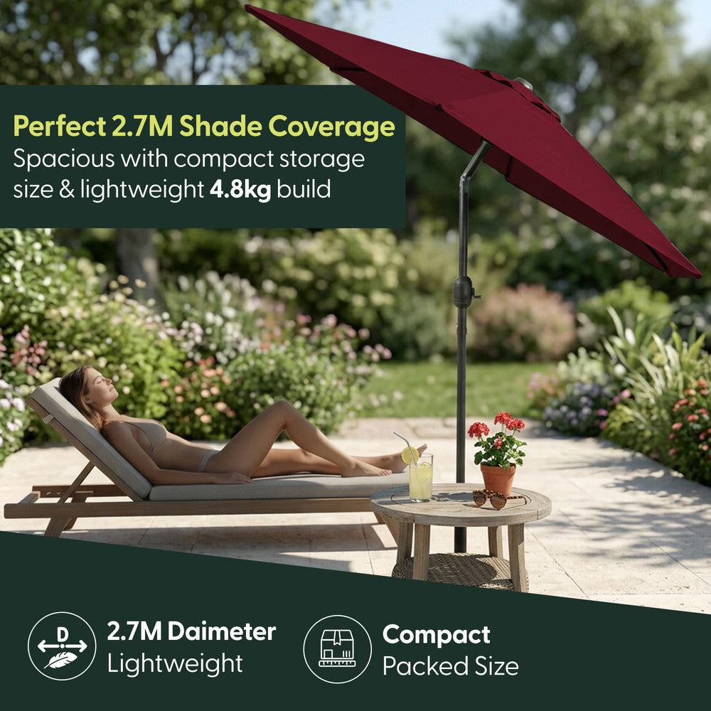 2.7m Tilting Garden Parasol with Cover - Crank & UV Protection