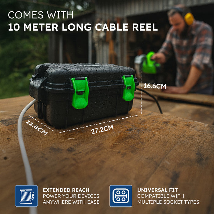 Desiretech Weatherproof Outdoor Electric Box, 4 Gang, 10m Lead