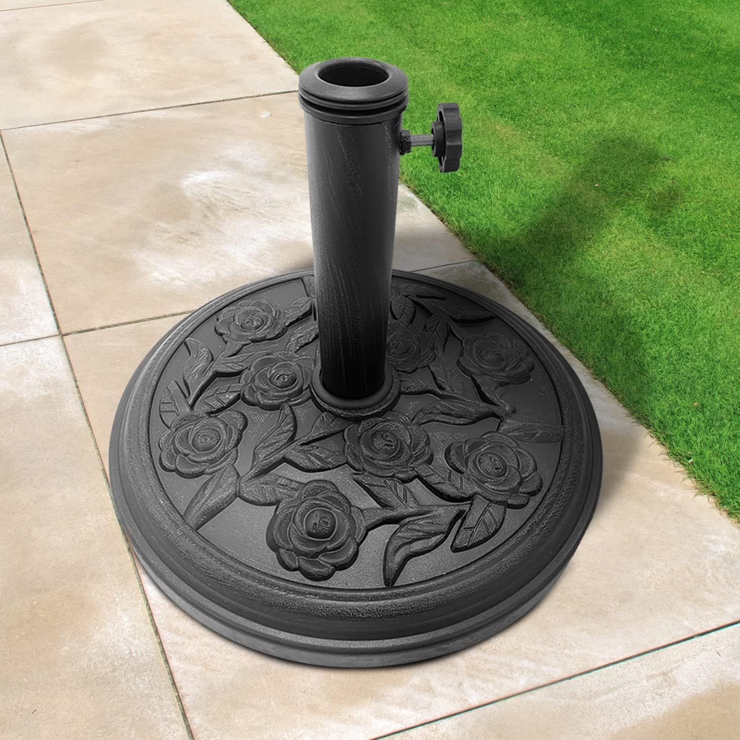 12kg Cast Iron Effect Parasol Base with Floral Pattern – image 7