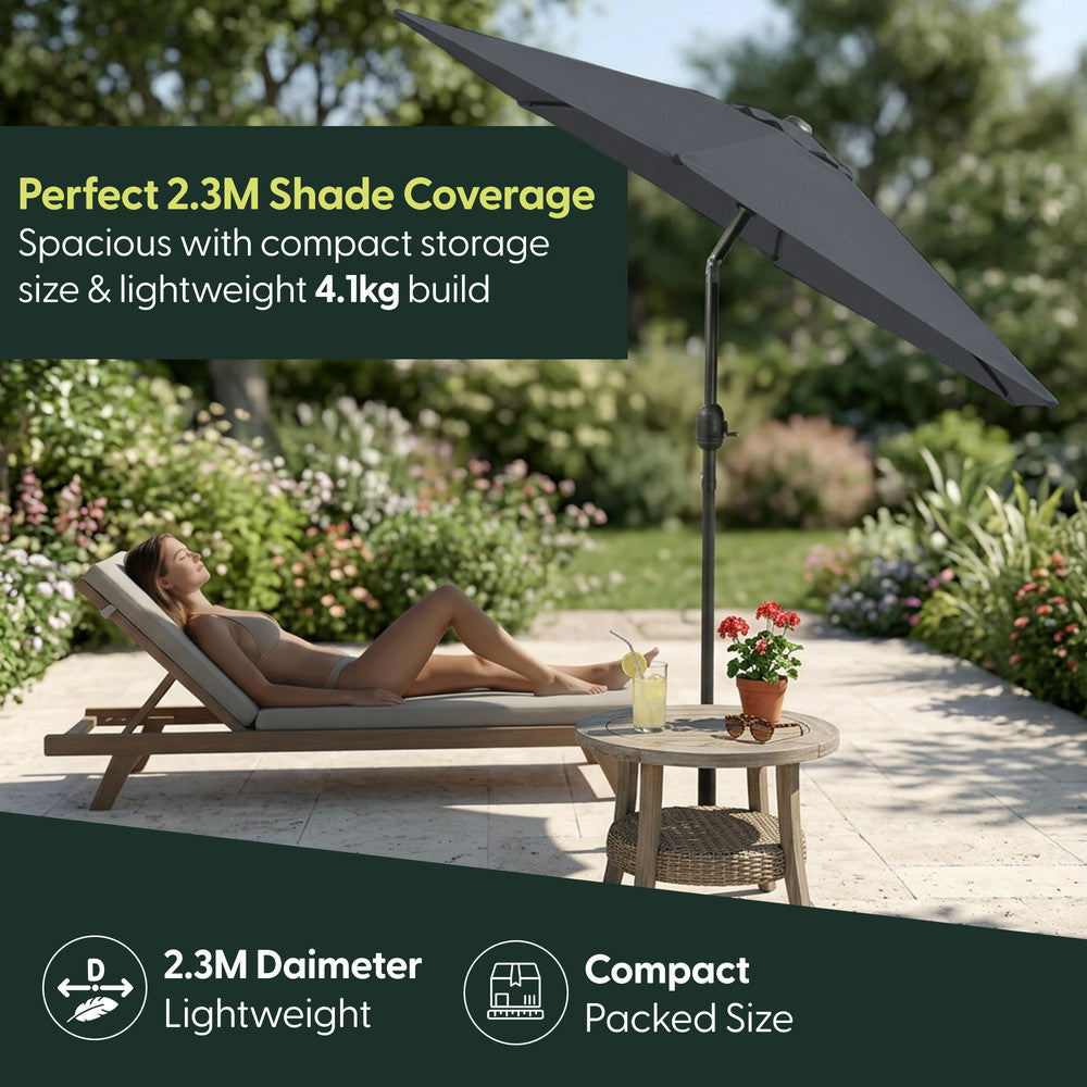Keplin - Tilting Garden Parasol with Cover - 2.3m / 6 Ribs / 180gsm – image 6