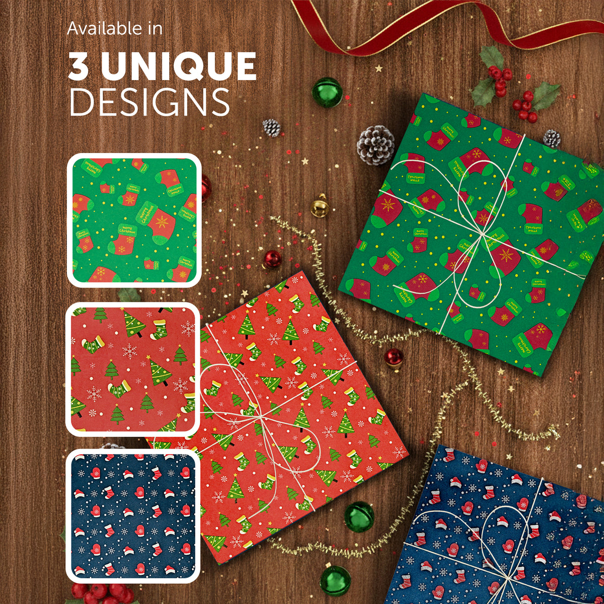 Kraft & Co – 3 Pack Kraft Christmas Wrapping Paper Rolls 69cm x 8m, Recycled & Eco-Friendly Gift Wrap with 15 Tags & 3-Color Twine, Christmas Wrap Tear-Resistant – image 25