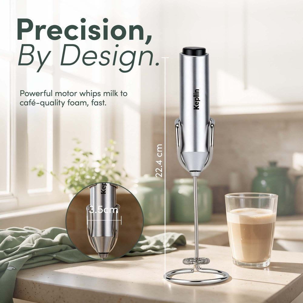Silver Handheld Milk Frother Compact 22cm Whisk UK