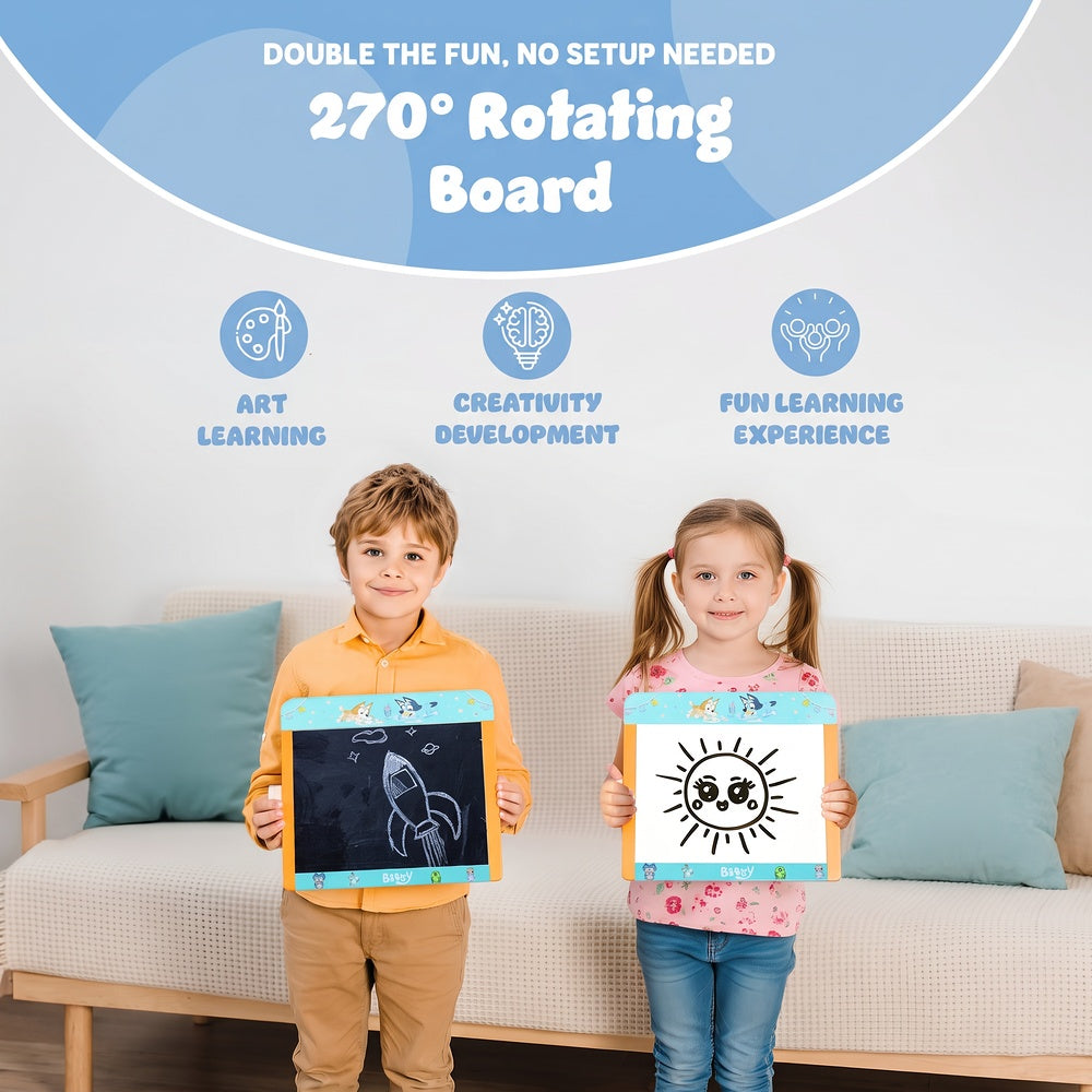 Bluey tabletop whiteboard and chalkboard easel – develops fine motor skills and creativity for children UK