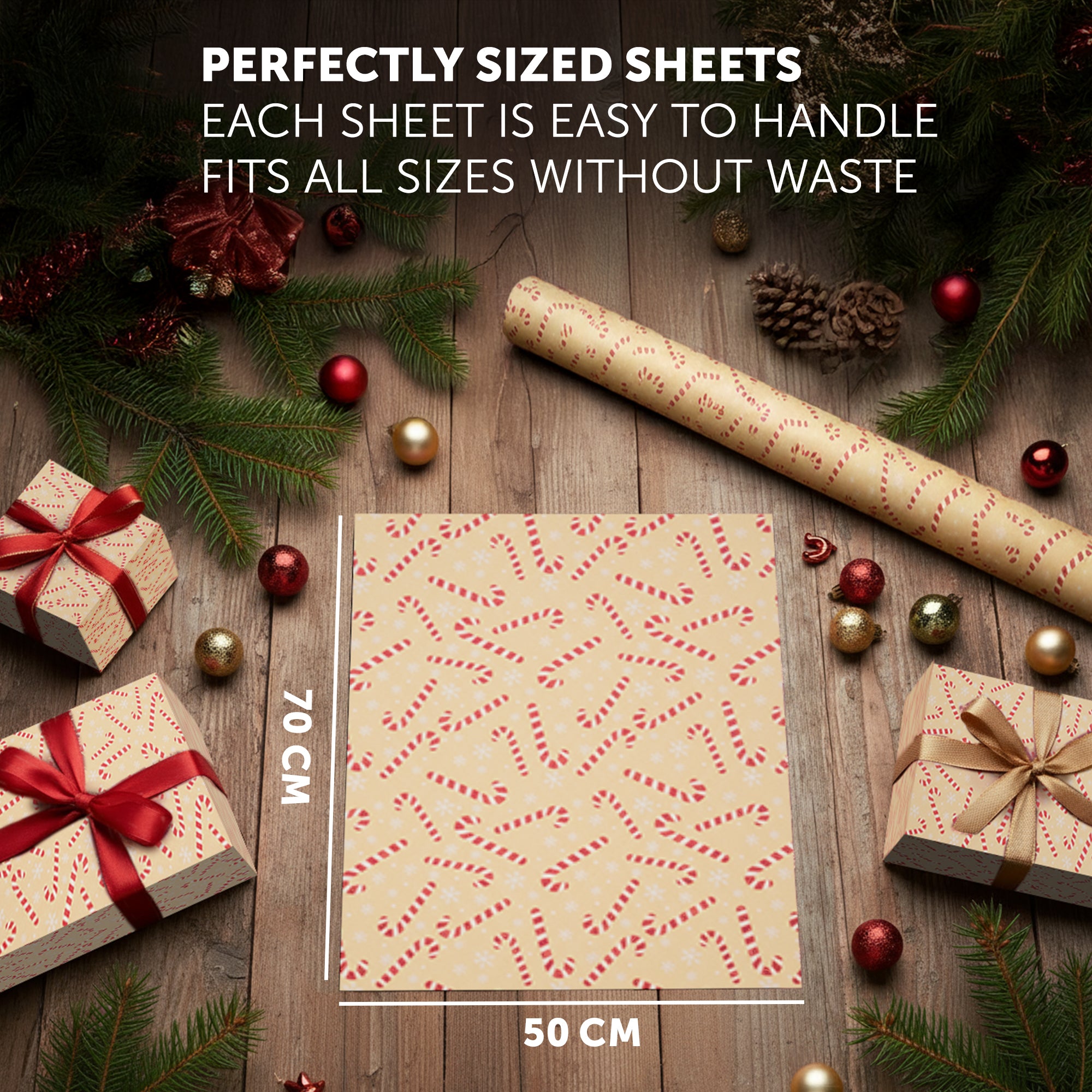 Kraft & Co - Christmas Wrapping Paper 12 Sheets - Kraft Gift Wrap Sheets 50 x 70cm, 6 Festive Holiday Designs with Tags & Twine