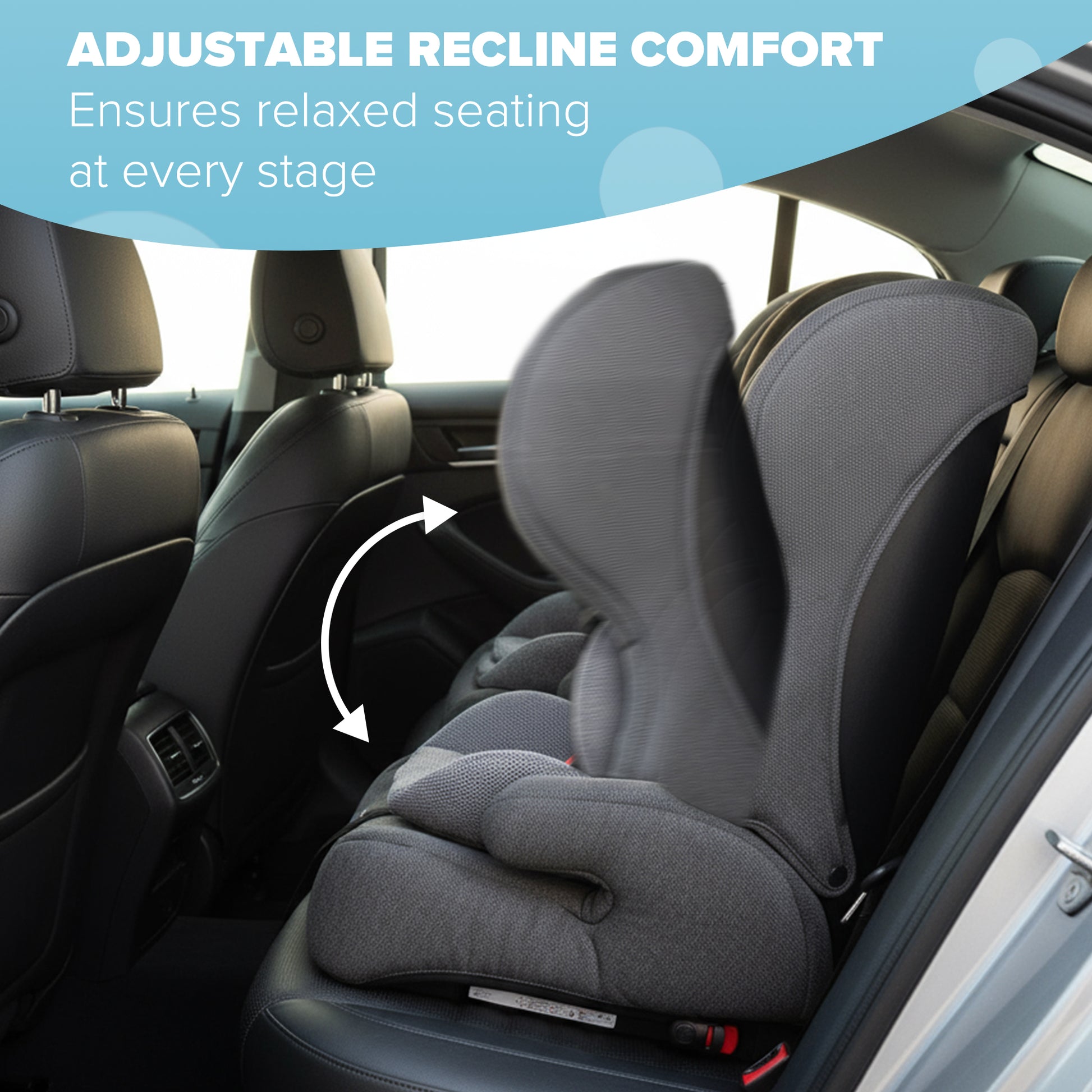 Grey child car seat breathable fabric – forward-facing ISOFIX seat for 15 months to 12 years