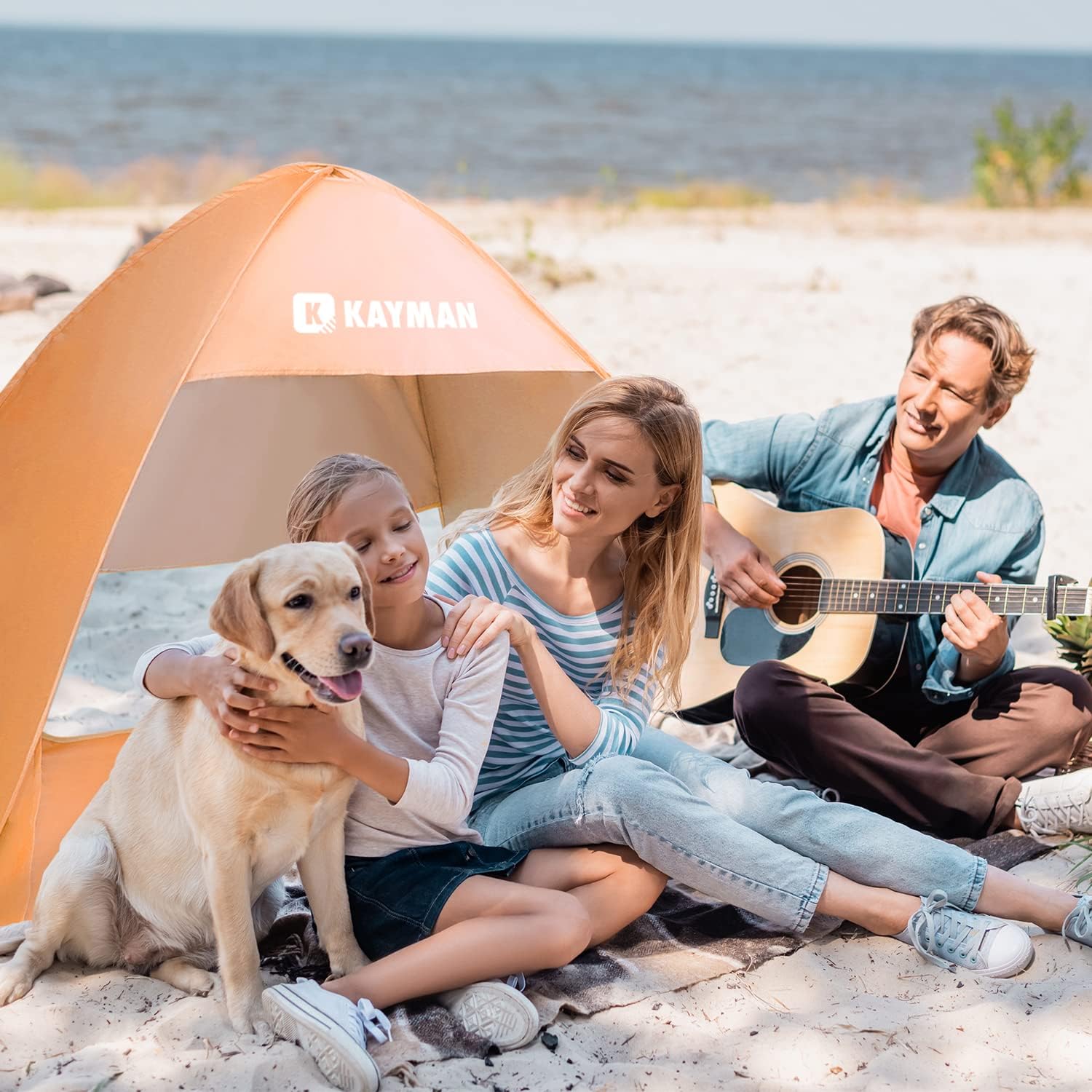 Kayman Pop-Up Beach Tent: UPF 50+ UV Protection for 3-4 People with Carrying Bag, Windproof Sun Shelter, Zipper Door, Ideal for Family, Pets, Park, Garden & Beach