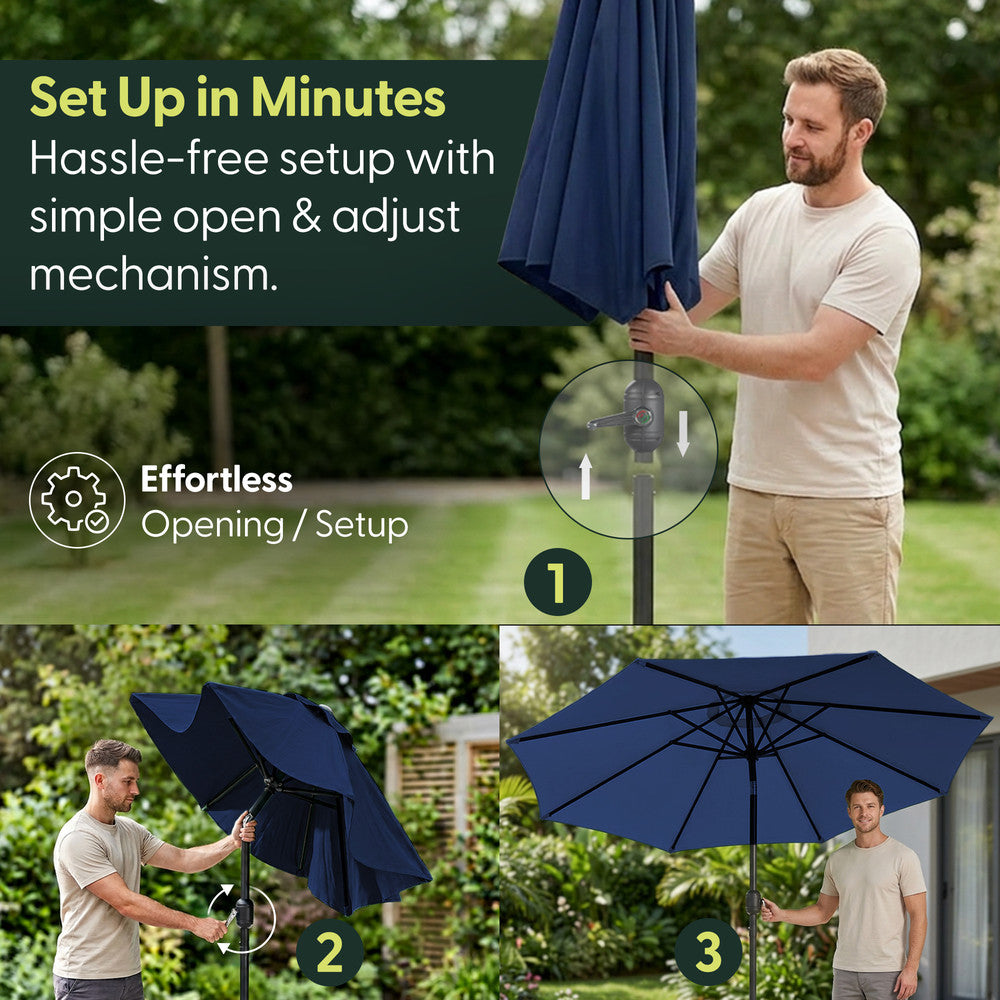 2m Tilting Garden Parasol with Cover - Compact Patio & Balcony Parasol