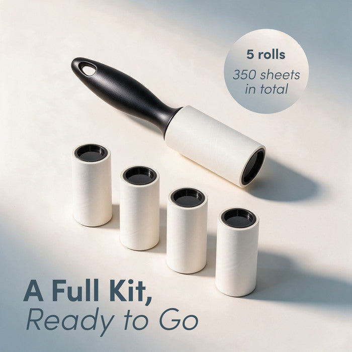 Lint Roller Set with Easy-Peel Sticky Sheets & Handle