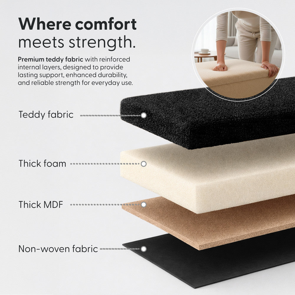 KEPLIN Storage Ottoman Bench 76×38×38 cm – Large 90 L Hidden Storage, Rapid Fold‐Flat Design, 150kg Load Capacity, Tufted Teddy Fabric Finish – Ideal for Hallway, Bedroom, Living Room