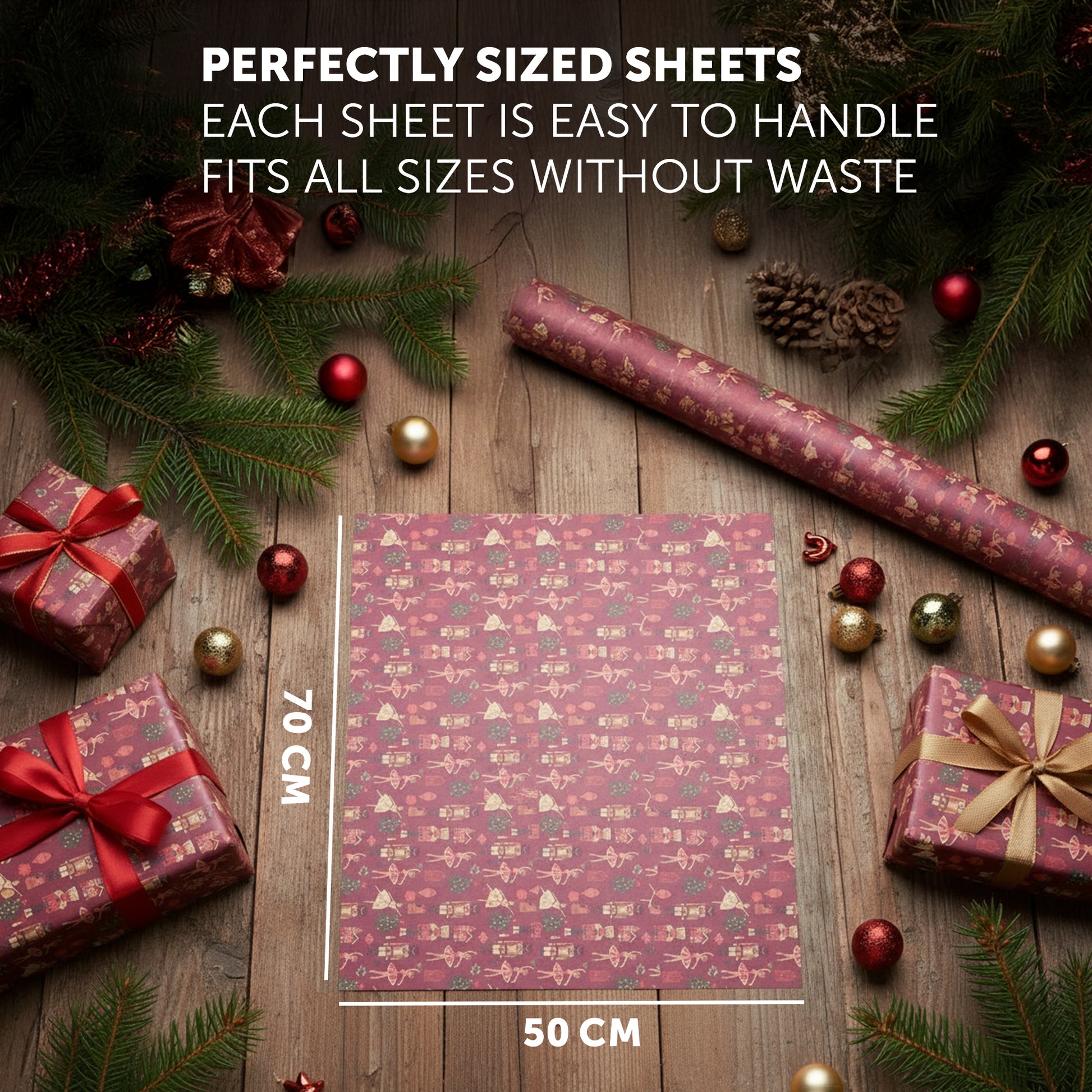 Kraft & Co - Christmas Wrapping Paper 12 Sheets - Kraft Gift Wrap Sheets 50 x 70cm, 6 Festive Holiday Designs with Tags & Twine – image 2