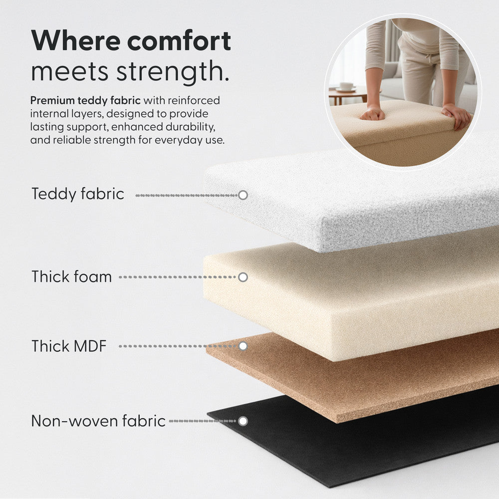 KEPLIN Storage Ottoman Bench 76×38×38 cm – Large 90 L Hidden Storage, Rapid Fold‐Flat Design, 150kg Load Capacity, Tufted Teddy Fabric Finish – Ideal for Hallway, Bedroom, Living Room