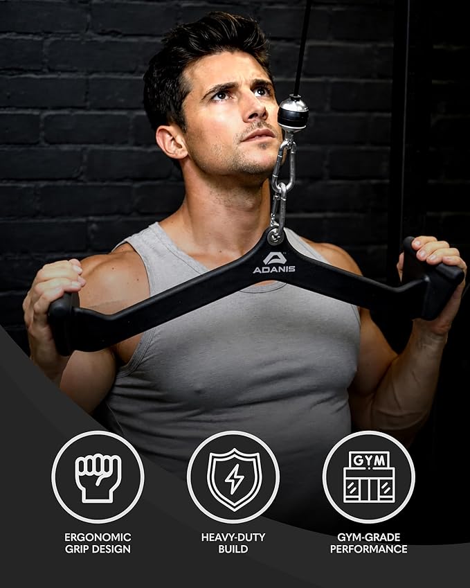 Adanis Gym Cable Machine Attachment Set for Home and Commercial Gyms, Multi Grip Lat Pulldown and Row Handles with Ergonomic Non Slip Design, Heavy Duty Build with Carabiners for Back and Arm Training