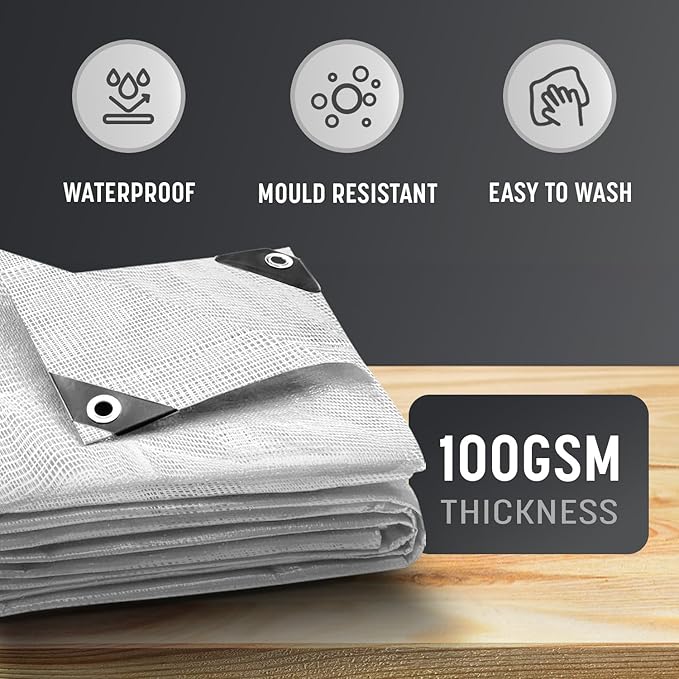 Keplin Heavy-Duty Waterproof Tarpaulin Cover Sheet - Mould-Resistant PE Material with Reinforced Edges & Metal Eyelets - Easy to Wash, Green - Perfect for Indoor & Outdoor Protection