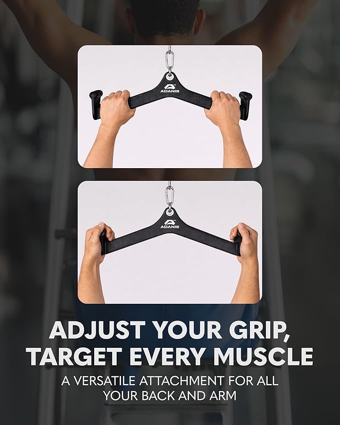 Adanis Gym Cable Machine Attachment Set for Home and Commercial Gyms, Multi Grip Lat Pulldown and Row Handles with Ergonomic Non Slip Design, Heavy Duty Build with Carabiners for Back and Arm Training