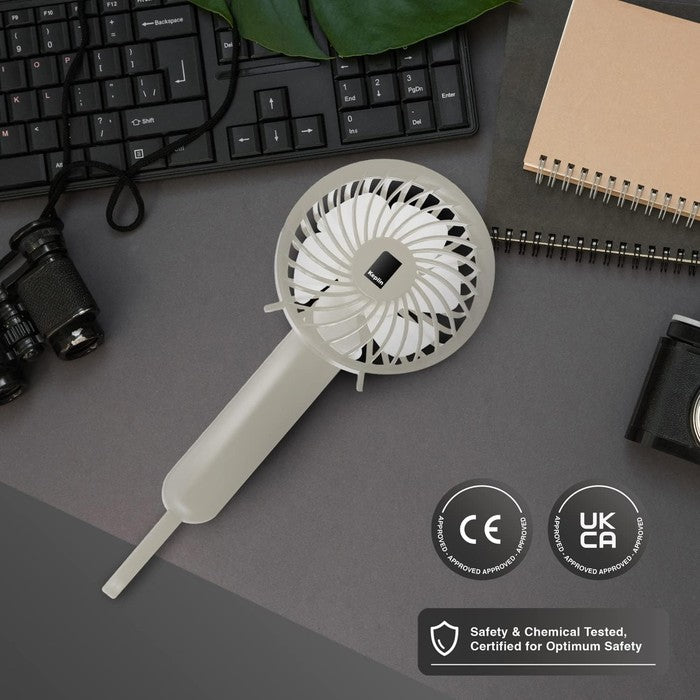 Keplin white portable handheld fan with CE and UKCA safety certification, safety and chemical tested
